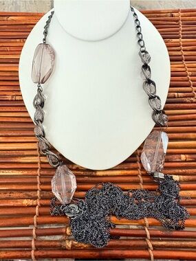 Smoky Faux Crystal Link Necklace - Elegant Neutral Women's Jewelry
